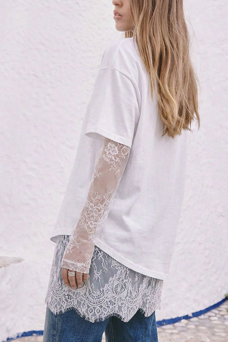Lace Details Asymmetric Hem T-Shirt