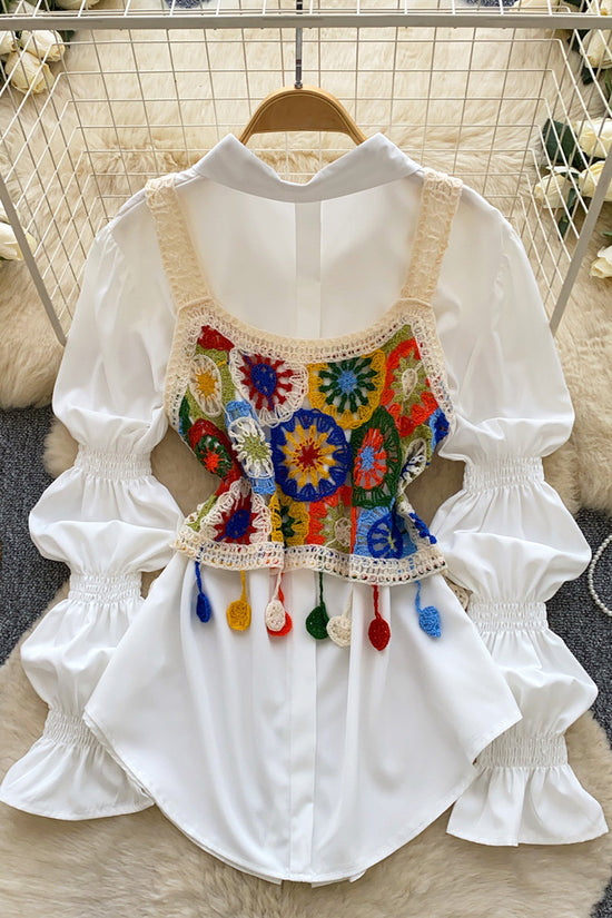 Crochet Patchwork Overlaid Shirt Set