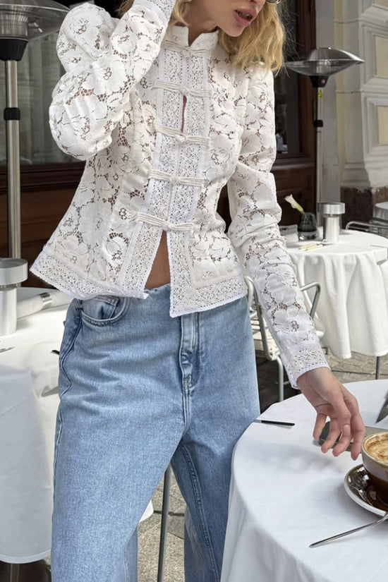 Elegant Lace Mandarin Collar Blouse