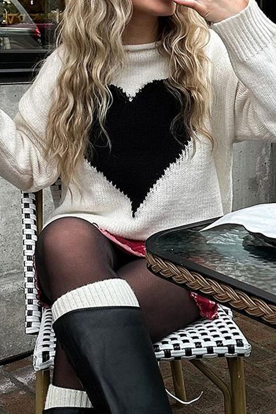 Heart Pattern Relaxed Fit Sweater