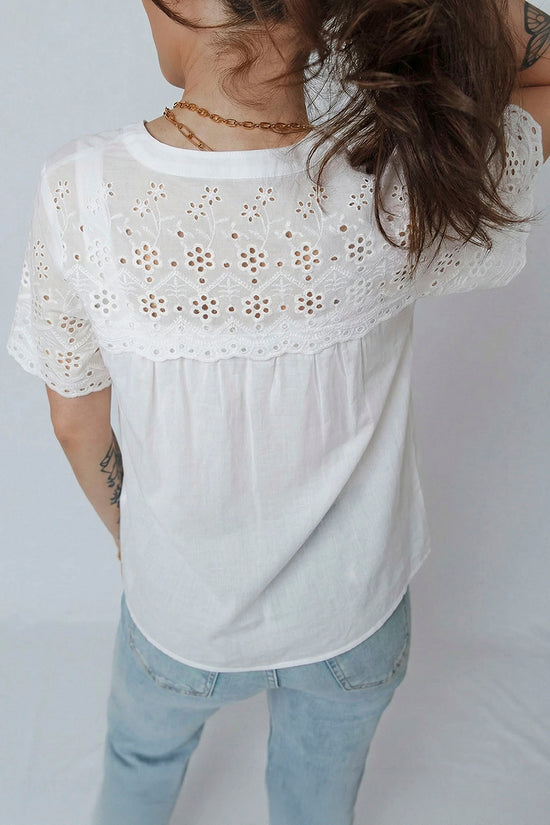Floral Patchwork Sheer Short Sleeve Shirt
