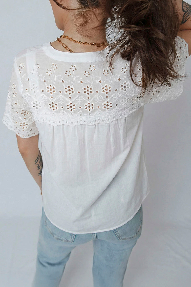 Floral Patchwork Sheer Short Sleeve Shirt