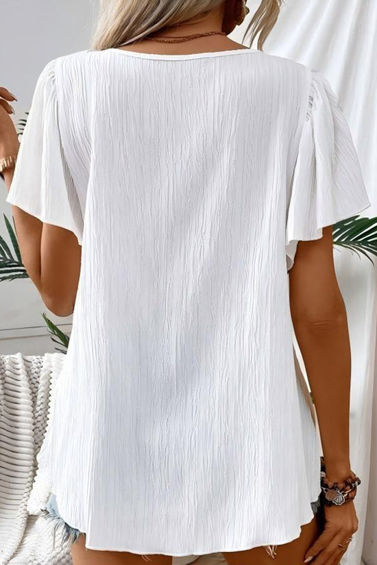 Square Neck Boho Crochet Short Sleeve Top