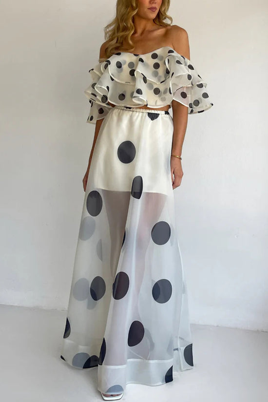 Polka Dot Off-Shoulder Skirt Set