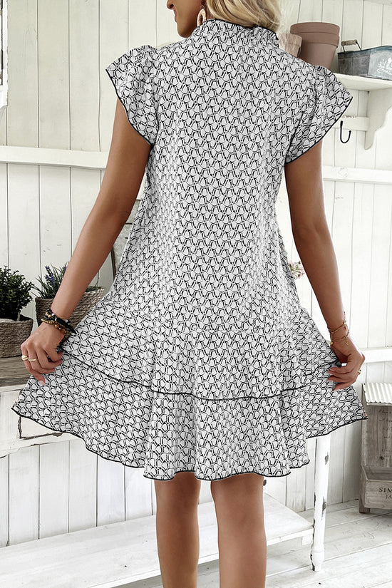 Patterned Flutter Sleeve Casual Dress