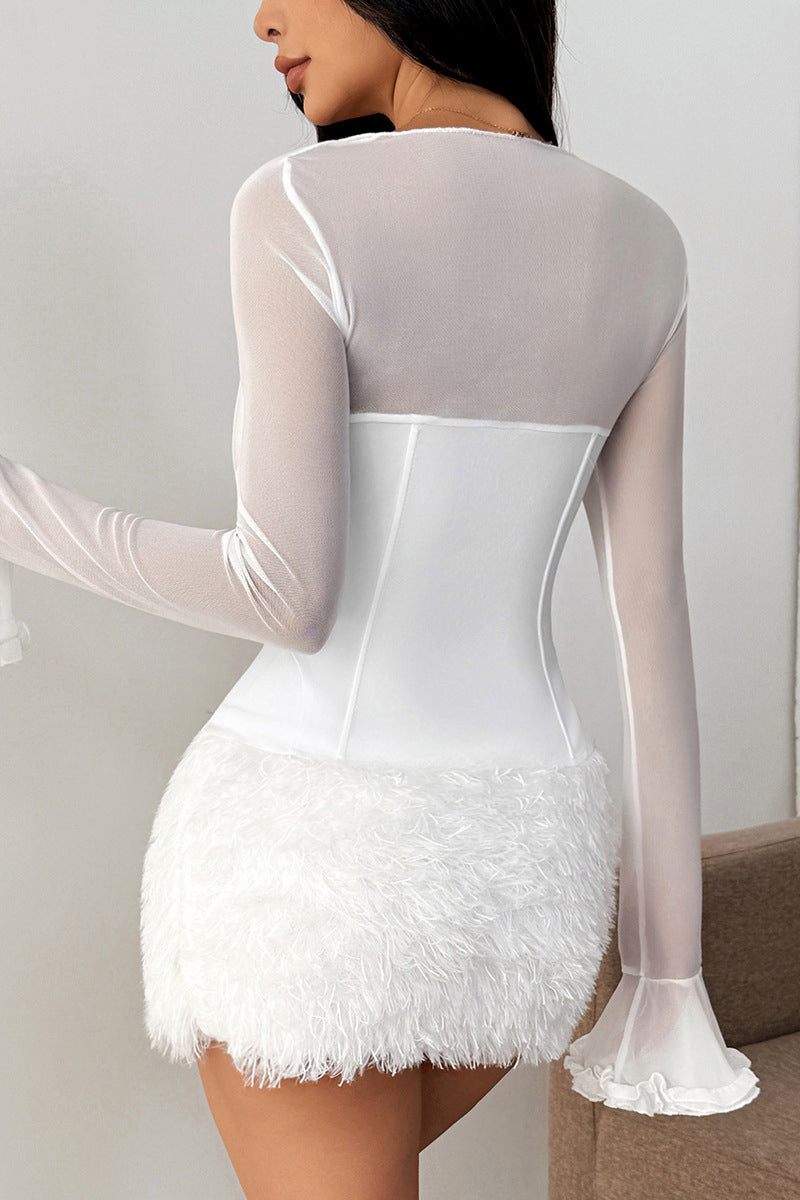Lace-Up Mesh Sleeve Corset Top