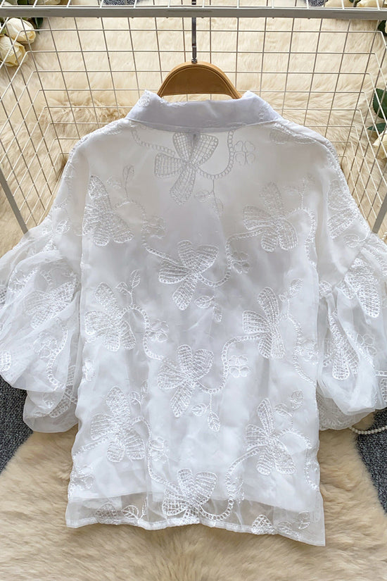 Embellished Collar Puff Sleeve Shirt
