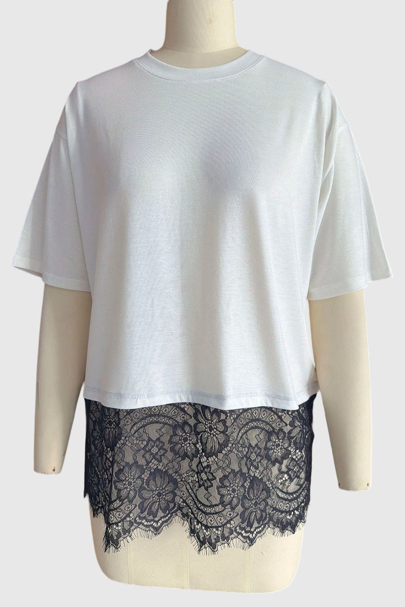 Lace Hem Short Sleeve T-Shirt
