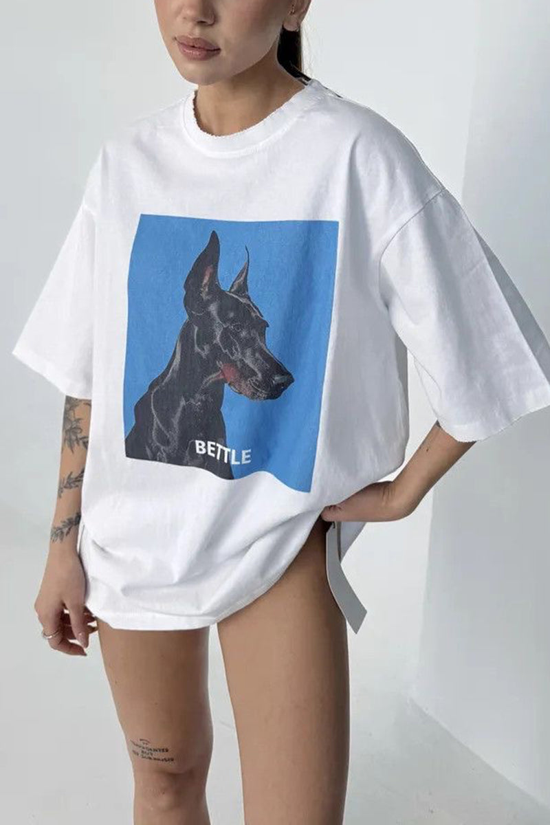 Graphic Dog Print Oversized T-Shirt