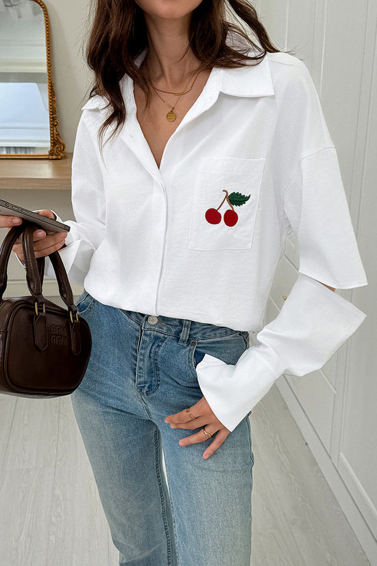Cherry Pattern Open Sleeve Blouse
