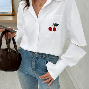 Cherry Pattern Open Sleeve Blouse