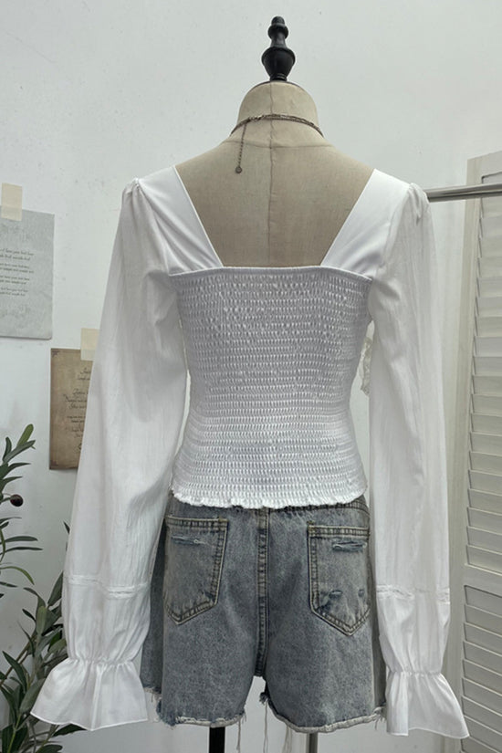 Lace-Up Corset Blouse with Ruffle Detail