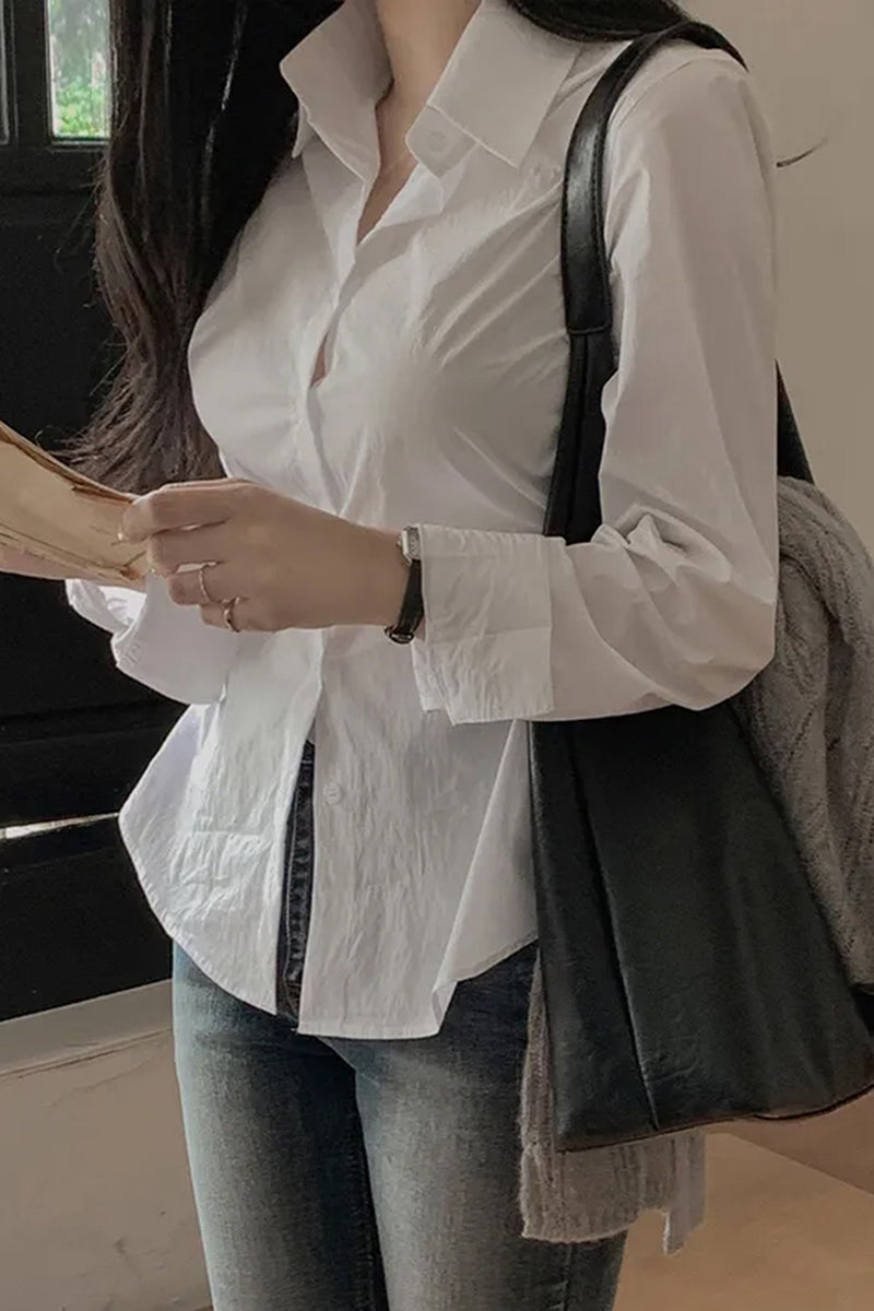 Classic Button-Up Long Sleeve Blouse