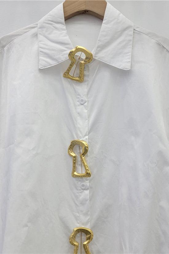 Elegant Keyhole Accent Button-Up Blouse