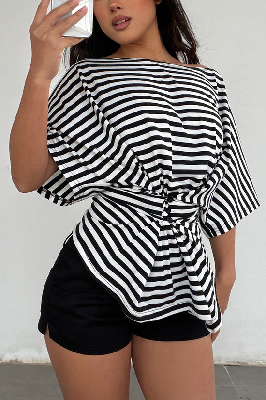 Off-Shoulder Striped Tie-Front Top