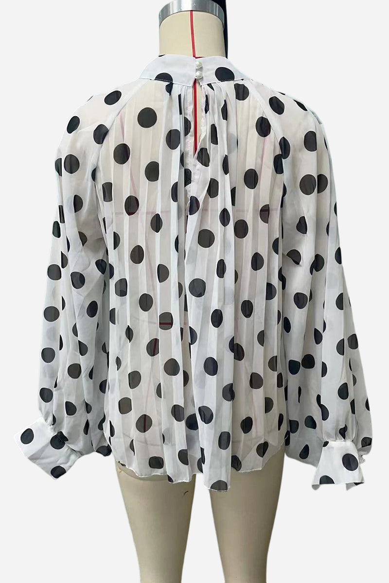Polka Dot Ruffled Blouse with Flowing Sleeves