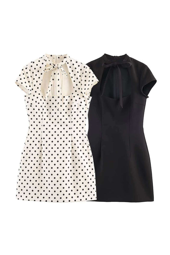Polka Dot Bow Neck Casual Dress