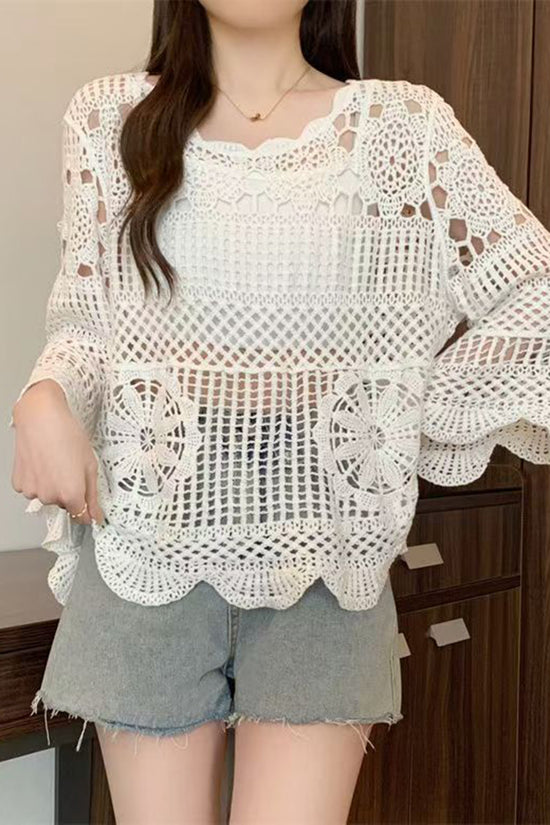 Crochet Scalloped Sleeve Blouse