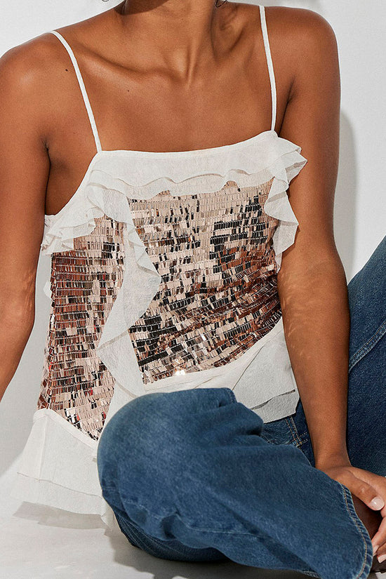 Ruffled Sequin Camisole Top