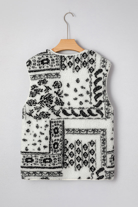Patterned Sleeveless Vest with Pocket Detail
