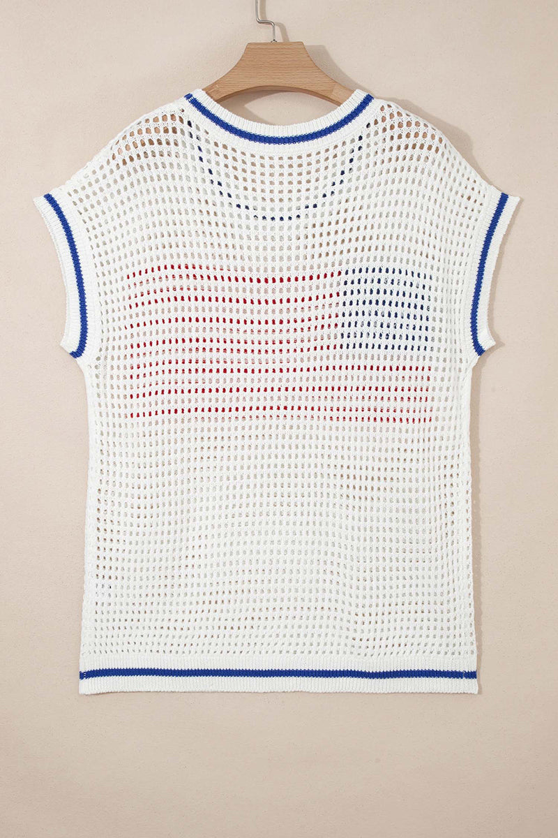 USA Flag Knitted  Sleeve Top