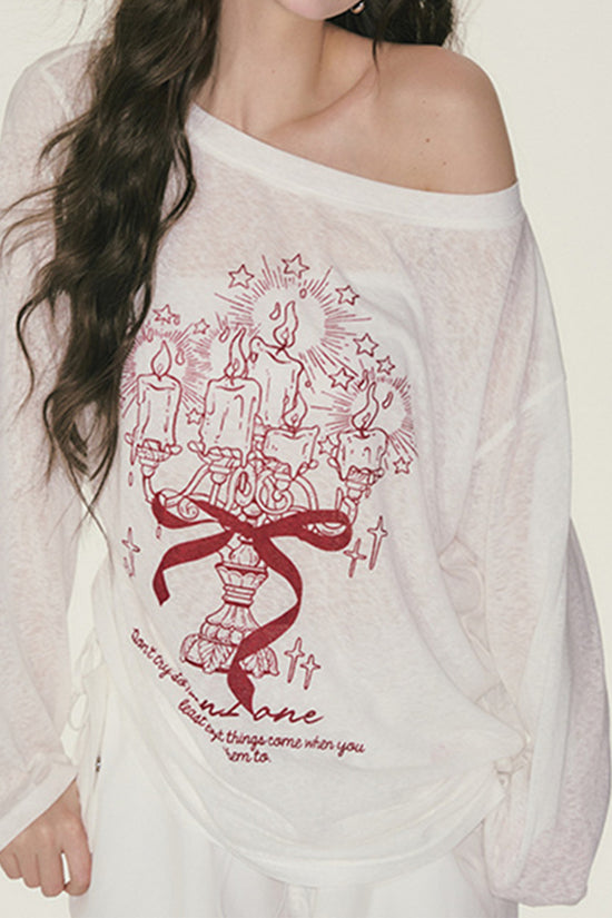 Off-Shoulder Print T-Shirt