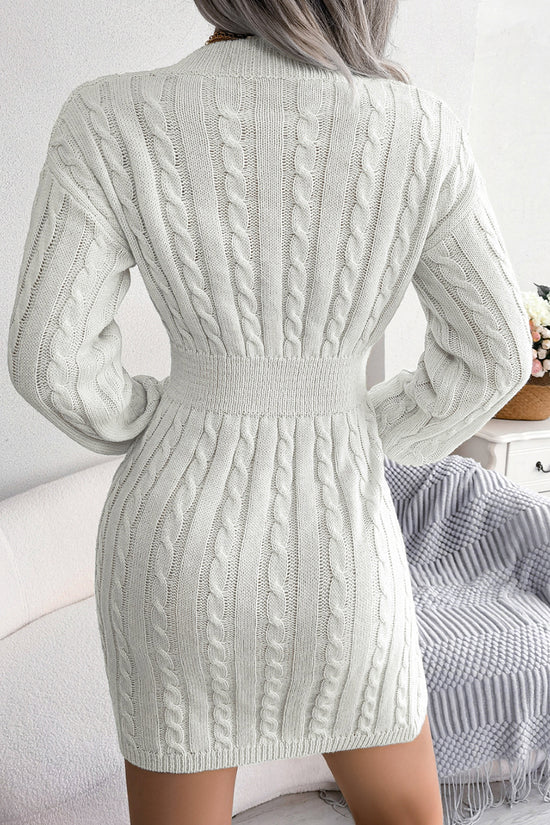 Cable Knit V-Neck Casual Sweater Dress