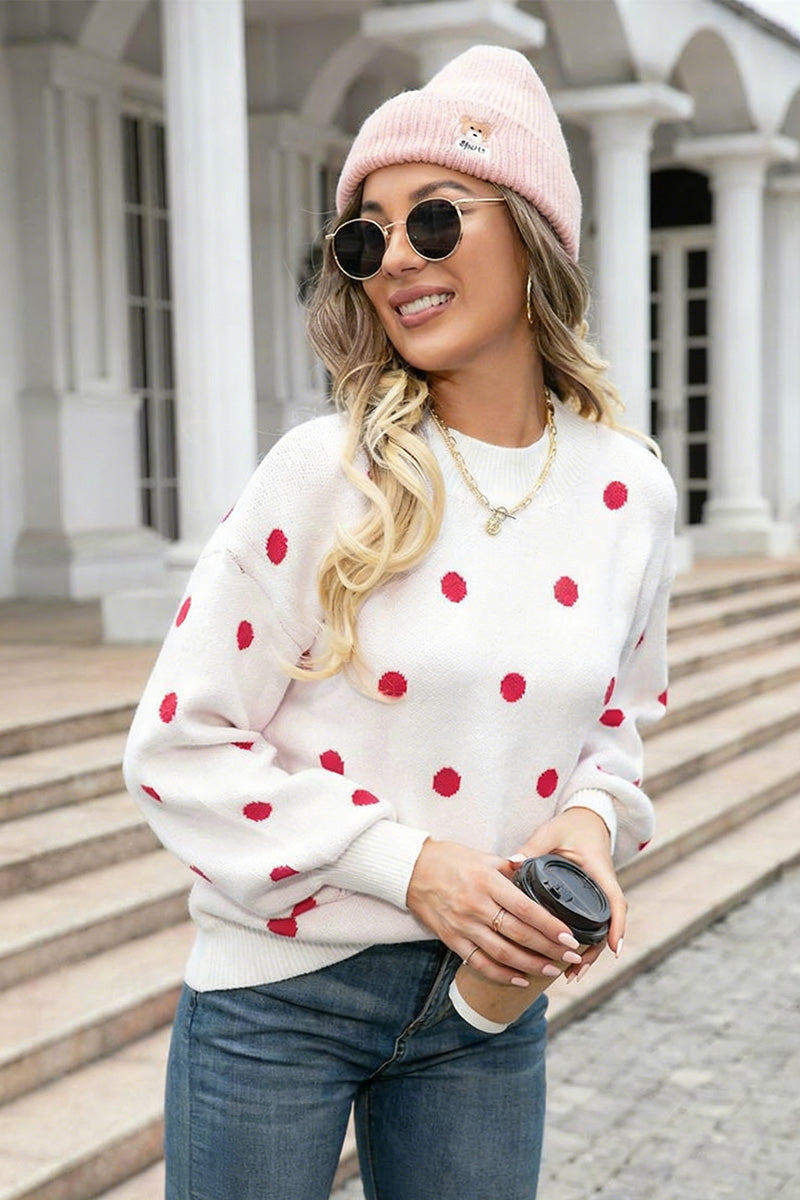 Polka Dot Puff Sleeve Sweater