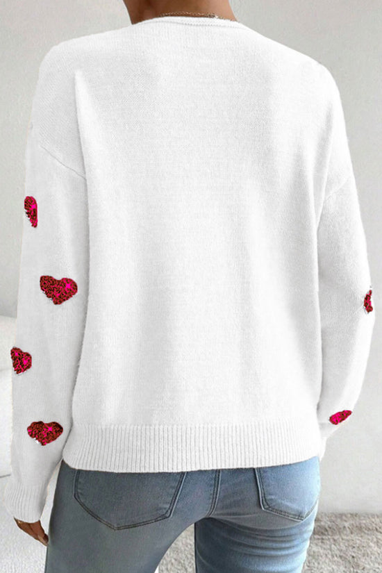 Heart Pattern V-Neck Sweater