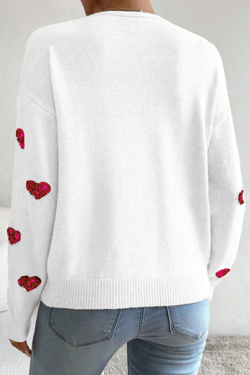 Heart Pattern V-Neck Sweater