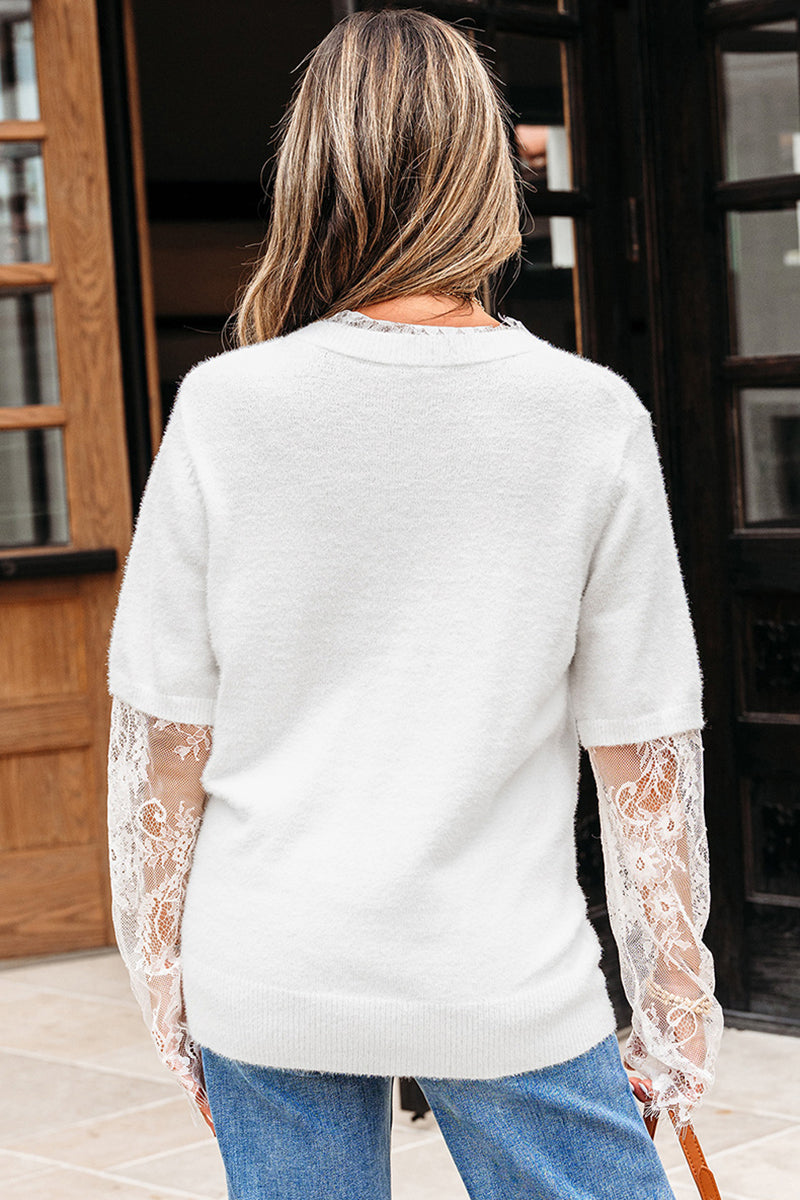 Lace Detail Sleeve Knit Top