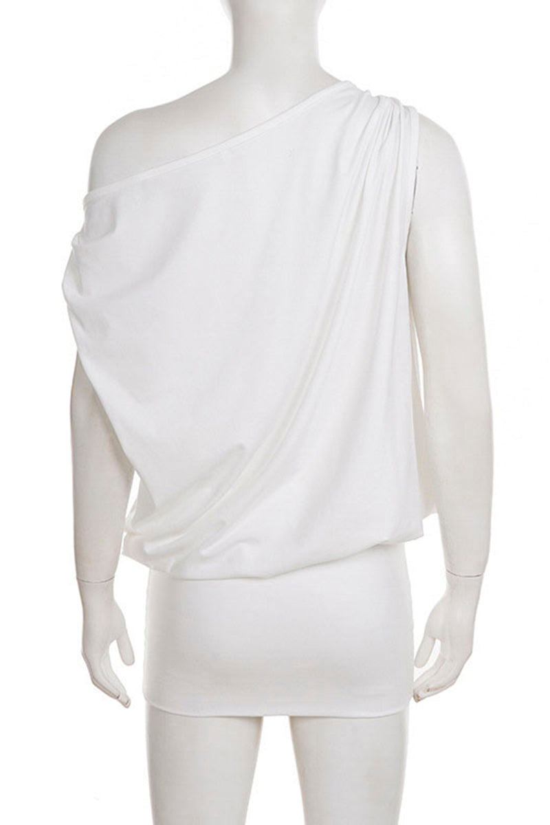Elegant Draped One-Shoulder Casual Dress