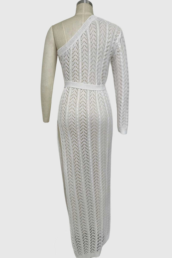 One-Shoulder Knit Belted Casual Dress