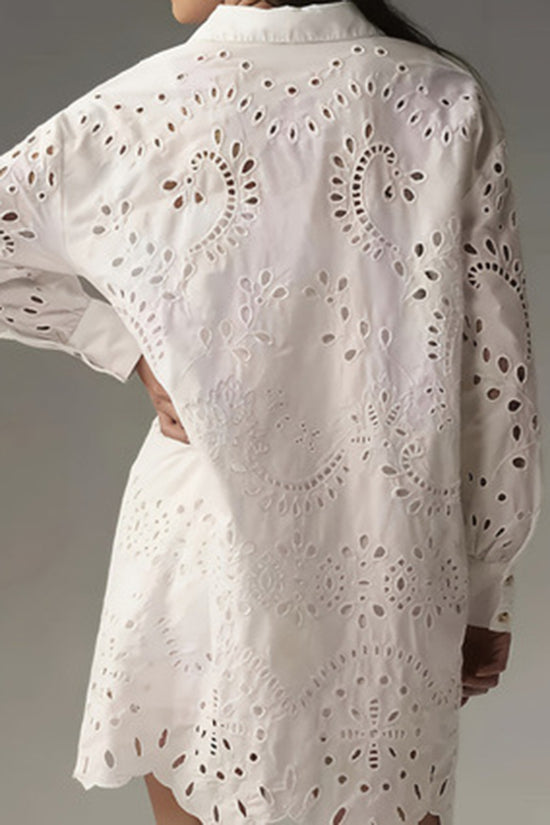 Eyelet Cutout Long Sleeve Shirt