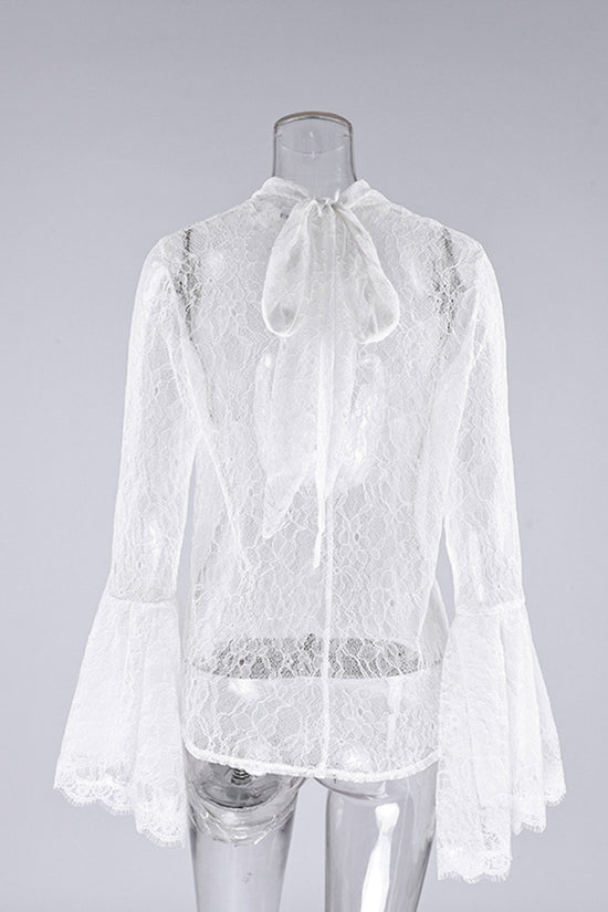 Elegant Lace Ruffle Sleeve Blouse