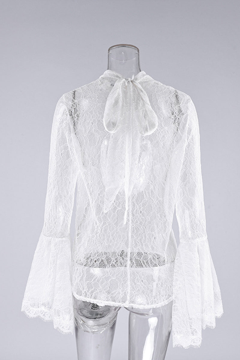 Elegant Lace Ruffle Sleeve Blouse