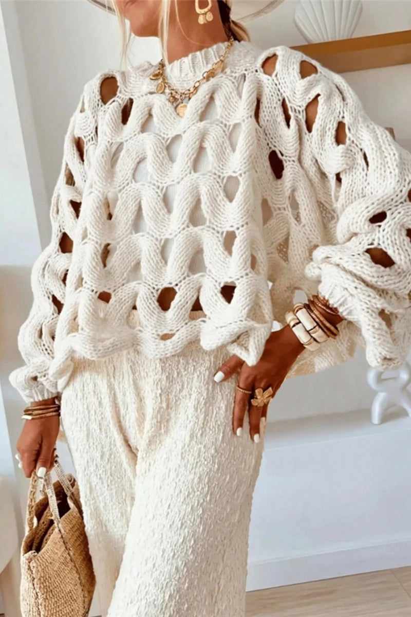 Open-Knit Balloon Sleeve Sweater