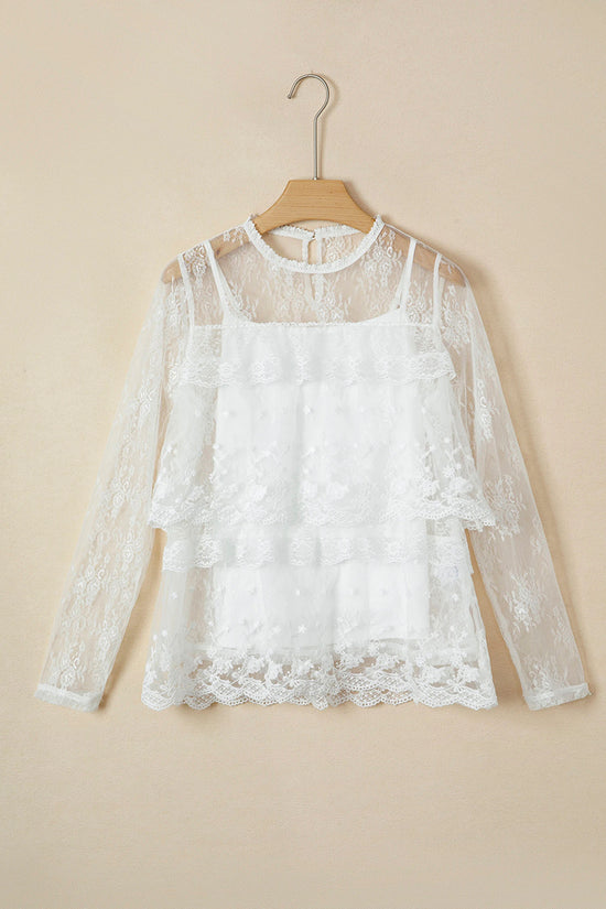 Floral Lace Ruffle Tiered Blouse Set