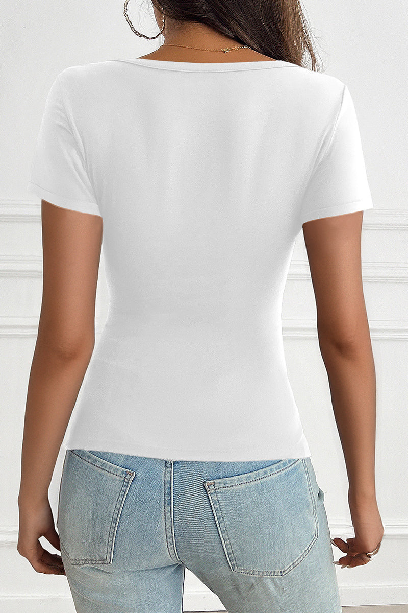 V-Neck Button Short Sleeve Top