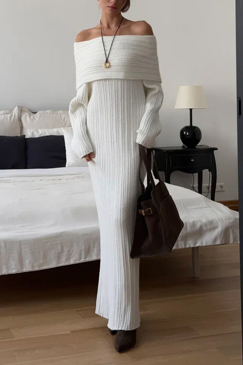 Off-Shoulder Ribbed Knit Maxi Dress