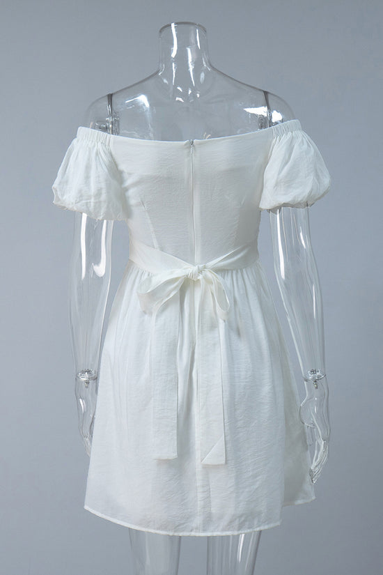 Off-Shoulder Puff Sleeve Casual Dress