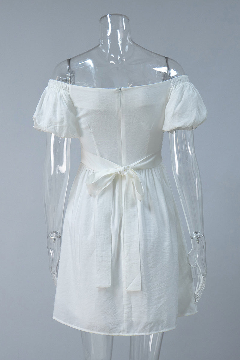 Off-Shoulder Puff Sleeve Casual Dress