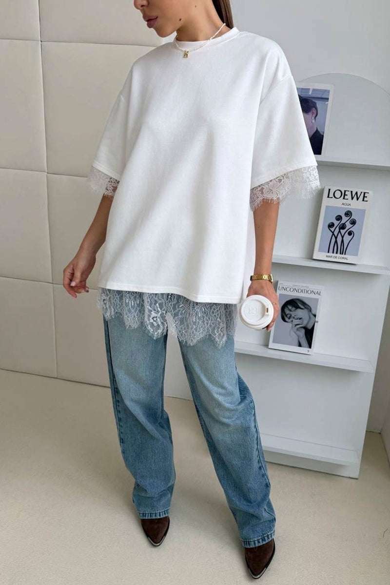 Open Back Lace Accent T-Shirt