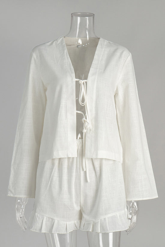 Elegant Tie Front Shorts Set