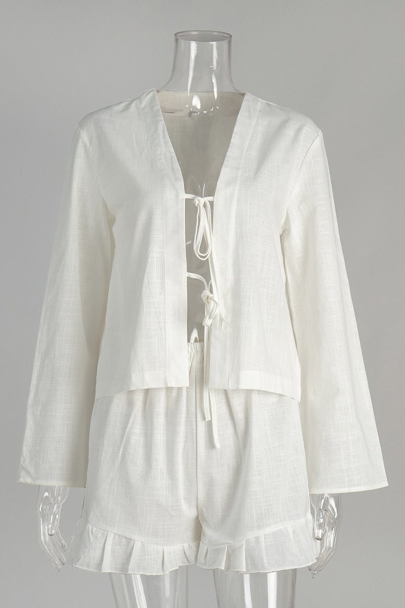 Elegant Tie Front Shorts Set