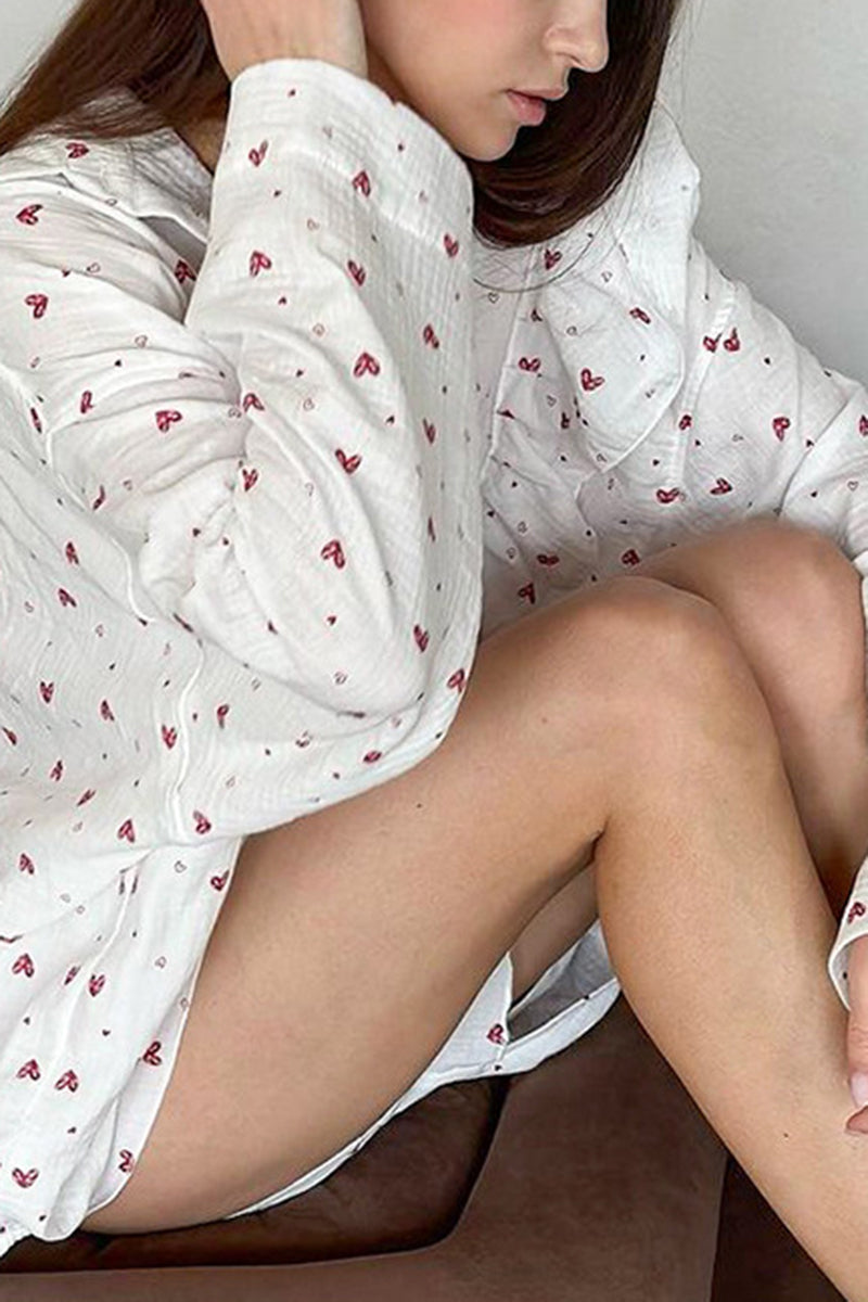 Heart Print Ruffle Pajama Set