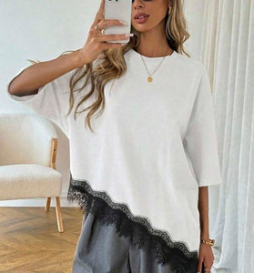 Elegant Lace Trim Loose Fit Top