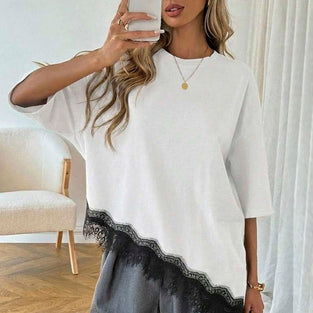 Elegant Lace Trim Loose Fit Top
