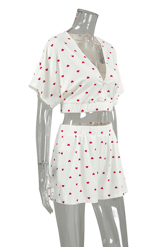 Heart Print Short Sleeve Pajama Set