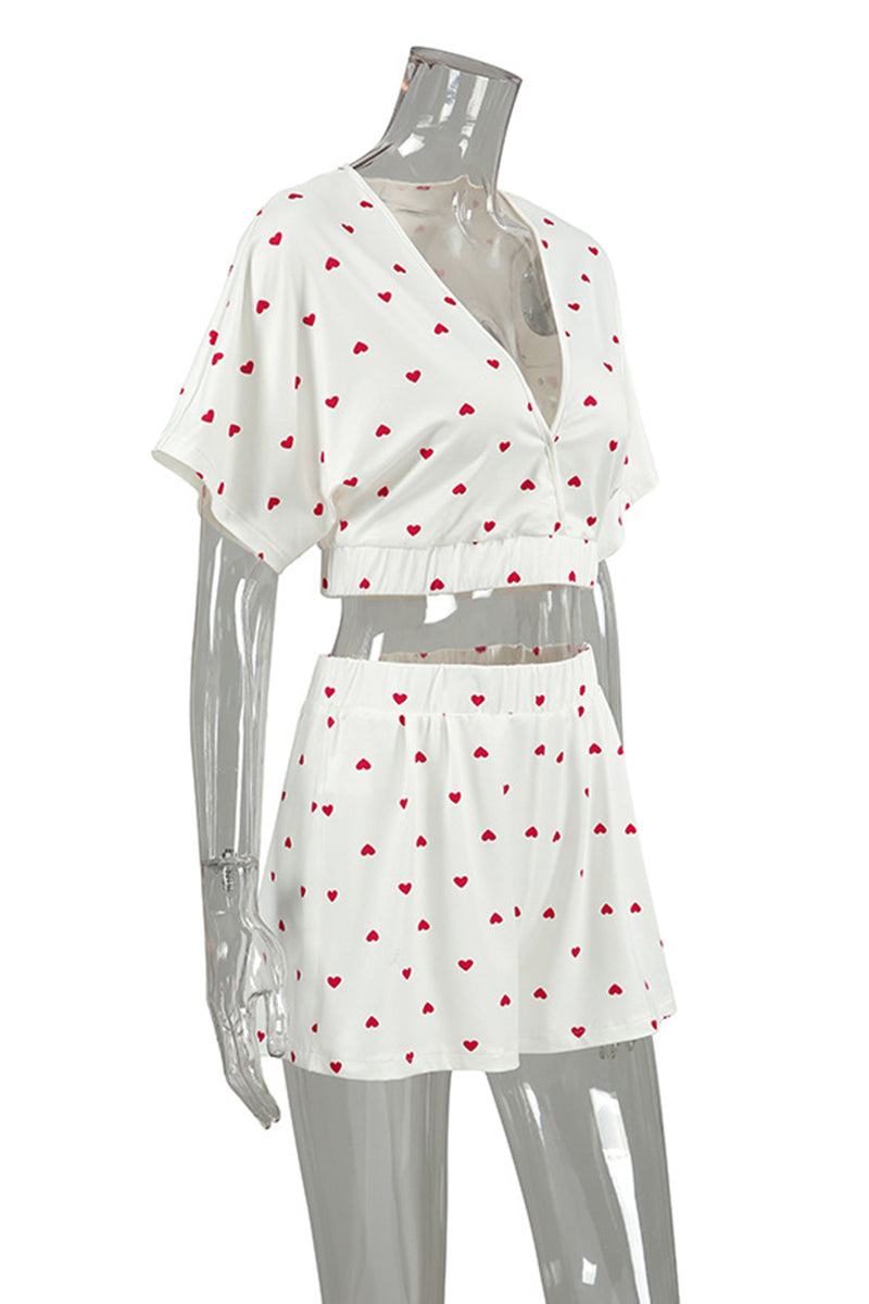 Heart Print Short Sleeve Pajama Set